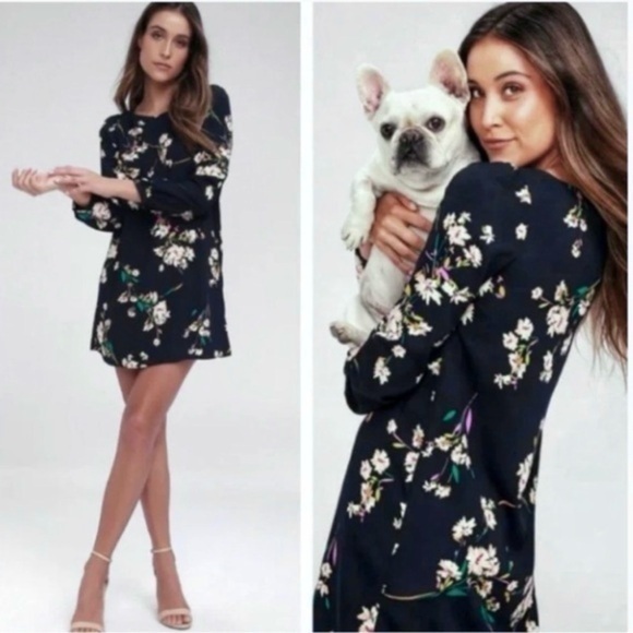 Lulus Herbaceous Babe Navy Blue Floral Mini Sheath Dress S - Picture 1 of 17